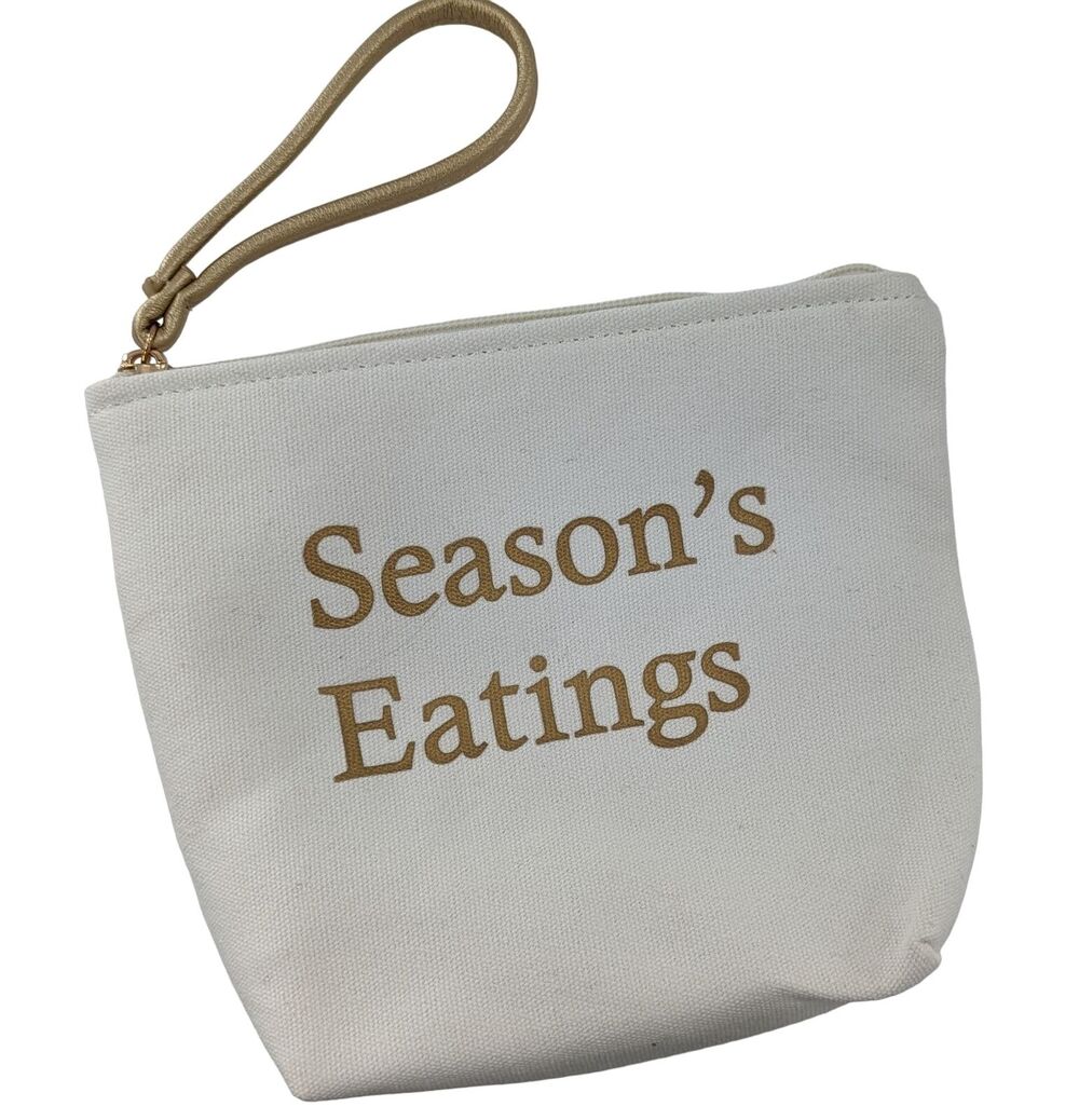 Season’s Eatings Christmas Holiday Canvas Pouch Bag And Wrist Strap
